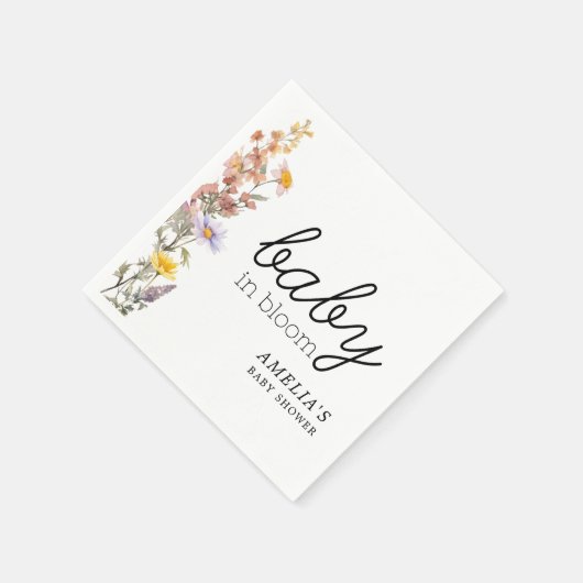 Serviette En Papier Bébé En Fleur Fleur sauvage Élégant Baby shower (Coin)