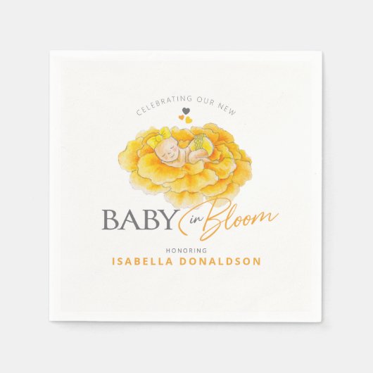 Serviette En Papier Bébé en Fleur whimsy baby shower jaune aquarelle (Devant)