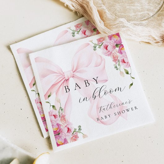 Serviette En Papier Bébé en fleurs à ruban rose