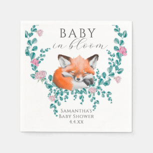 Serviette En Papier Bébé en fleurs Fête de bébé Renard de la forêt