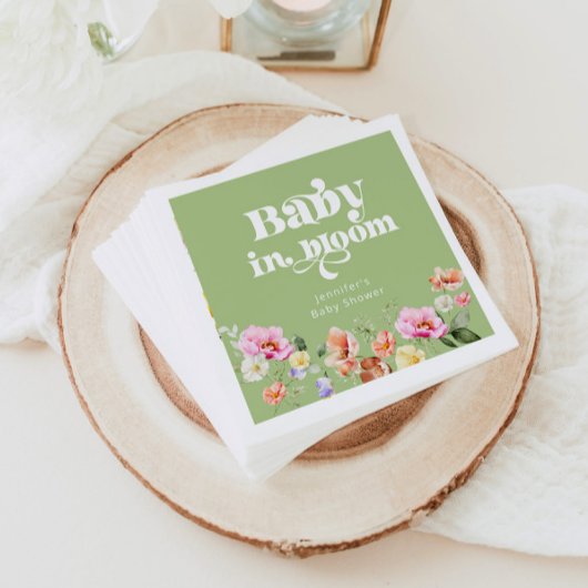 Serviette En Papier Bébé en fleurs fleur sauvage baby shower vert