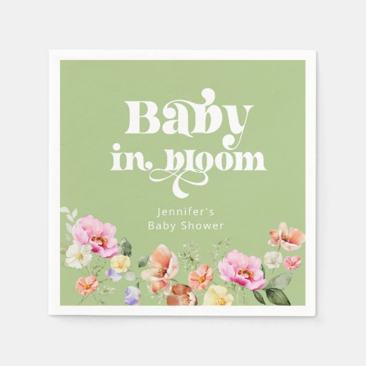 Serviette En Papier Bébé en fleurs fleur sauvage baby shower vert (Devant)