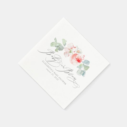 Serviette En Papier Bébé en Fleurs roses en fleurs Baby shower élégant (Coin)
