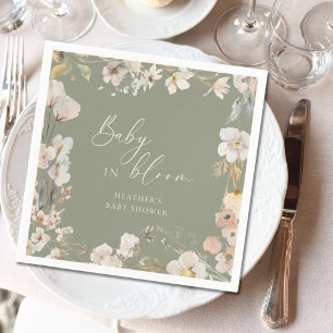 Serviette En Papier Bébé en fleurs Sage Baby shower Fleur sauvage vert