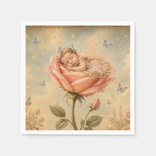 Serviette En Papier Bébé endormi rose rose (Devant)