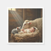 Serviette En Papier Bébé et chaton dormant dans une grange (Devant)