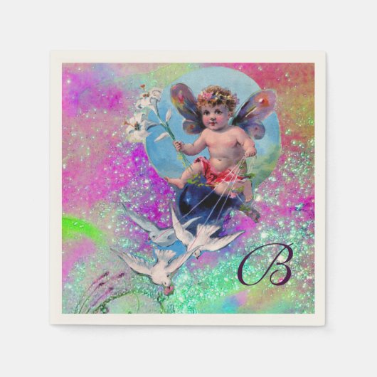 SERVIETTE EN PAPIER BÉBÉ FAIRY AVEC DES POIGNES EN PURPLE TURQUOISE SP (Devant)