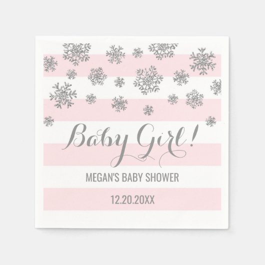 Serviette En Papier Bébé fille! Baby shower de neige rose (Devant)