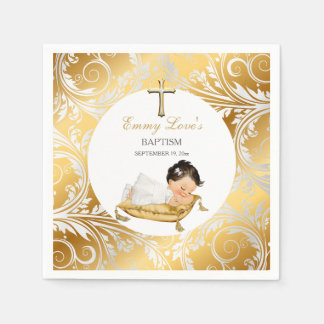 Serviette En Papier Bébé Fille Christening Baptême Or Argent