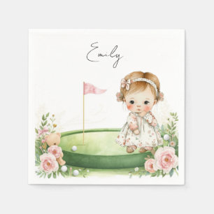 Serviette En Papier Bébé fille de golf sur le green de pratique