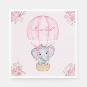 Serviette En Papier Bébé fille éléphant montgolfière roses