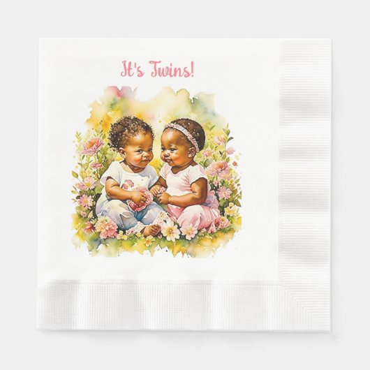 Serviette En Papier Bébé fille jumeaux de couleur Baby shower (Devant)