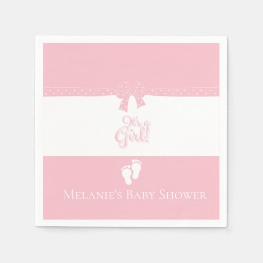 Serviette En Papier Bébé Fille Rose Bows & Little Feet Custom (Devant)