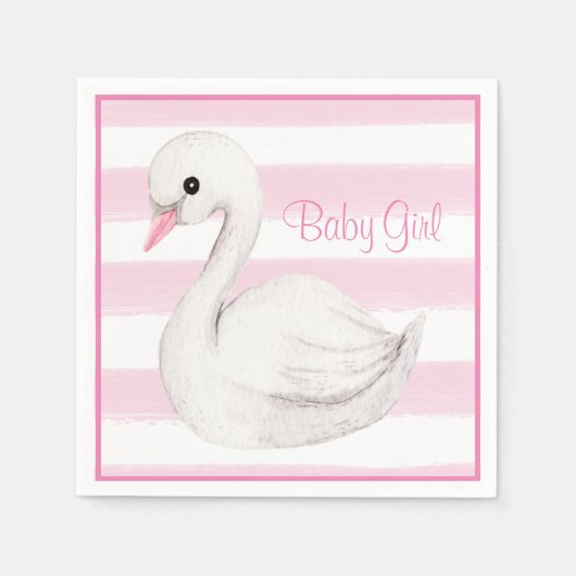 Serviette En Papier Bébé fille Swan fille Baby shower de script rose (Devant)