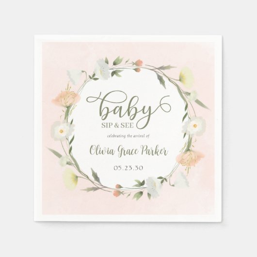 Serviette En Papier Bébé fleur sauvage Sip Et Voir (Devant)