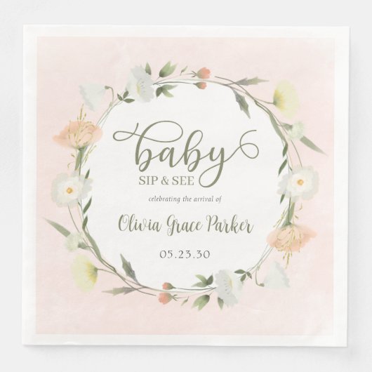 Serviette En Papier Bébé fleur sauvage Sip Et Voir (Devant)