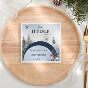 Serviette En Papier Bébé Froid Dehors Ours Neigeux Oiseau Baby Shower