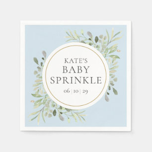 Serviette En Papier Bébé Garçon Bleu Baby Shower Greenery Aquarelle