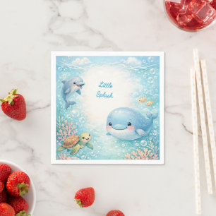 Serviette En Papier Bébé Garçon Bleu Fête Prénatale Thème Océan Balein