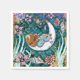 Serviette En Papier Bébé garçon sirène sombre paillettes dorées Shower