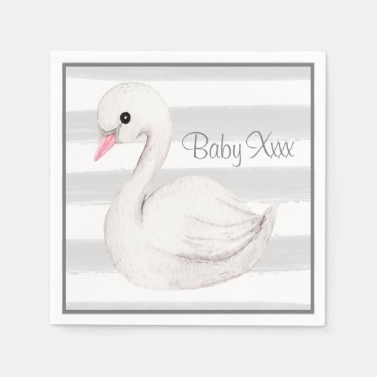 Serviette En Papier Bébé Genre Neutre Swan Gris Baby shower Script (Devant)