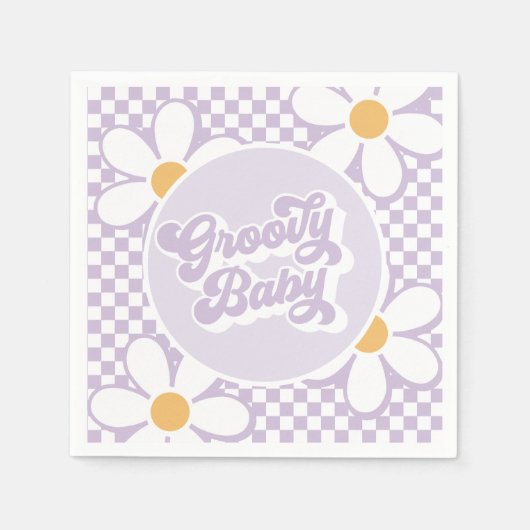 Serviette En Papier Bébé Groovy Violet Daisy Damier (Devant)