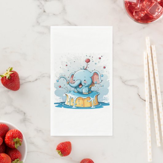 Serviette en papier bébé heureux éléphant bleu (En situation)