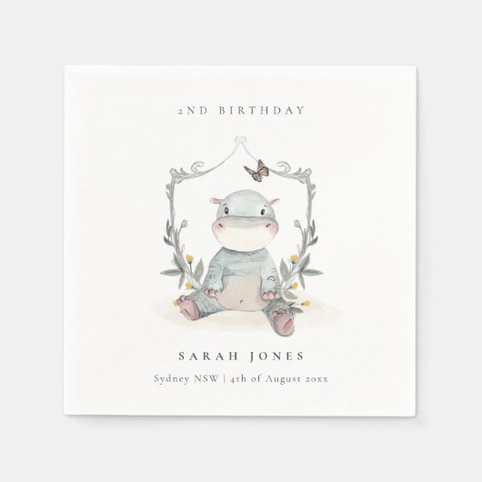 Serviette En Papier Bébé jaune mignon Hippo Foliage N'importe quel âge (Devant)