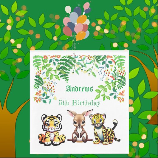 Serviette En Papier Bébé Kangaroo Tiger Leopard Jungle Forêt verte