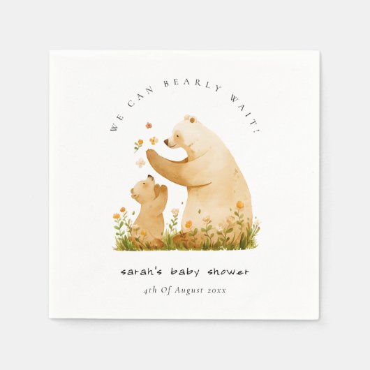 Serviette En Papier Bébé maman Bearly Wait Floral Neutal Baby shower (Devant)