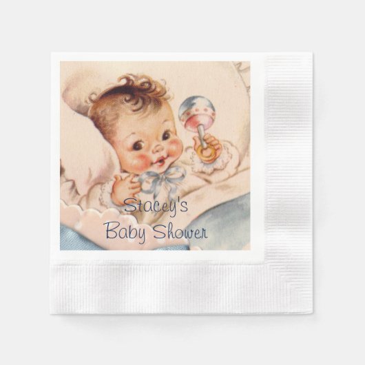 Serviette En Papier Bébé mignon avec hochet, Baby shower serviettes (Devant)