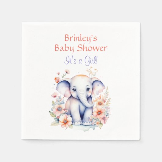 Serviette En Papier Bébé mignon Baby shower de fille d'éléphant (Devant)