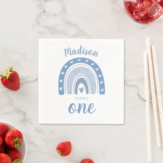 Serviette En Papier Bébé mignon bleu arc-en-ciel Boho premier annivers (En situation)