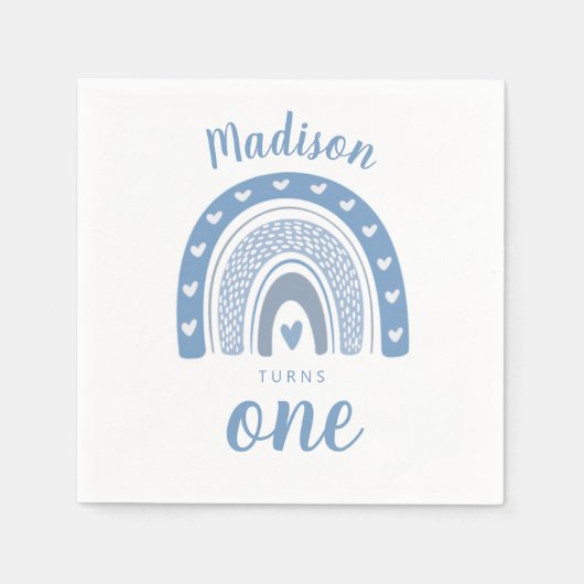 Serviette En Papier Bébé mignon bleu arc-en-ciel Boho premier annivers (Devant)