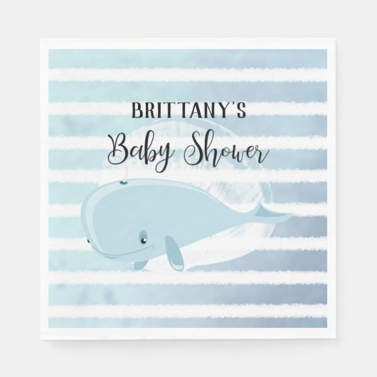 Serviette En Papier Bébé mignon Bleu Baleine Baby shower rayé (Devant)