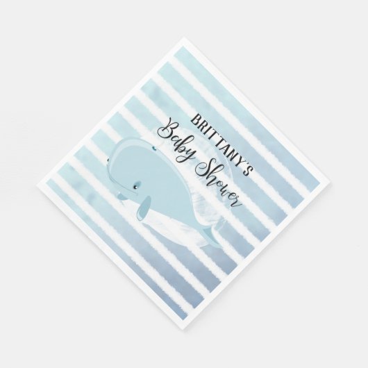 Serviette En Papier Bébé mignon Bleu Baleine Baby shower rayé (Coin)