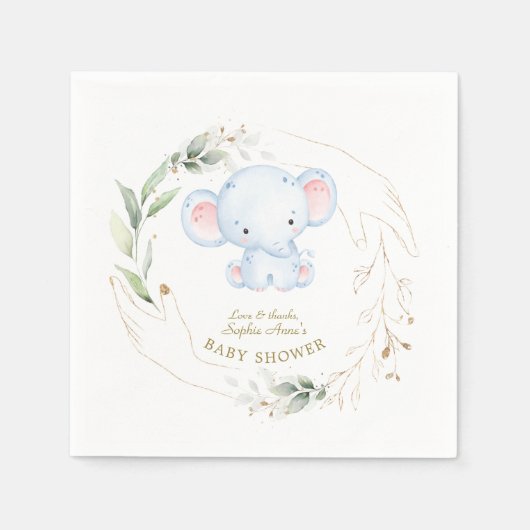 Serviette En Papier Bébé mignon Eléphant Jungle Baby shower vert (Devant)