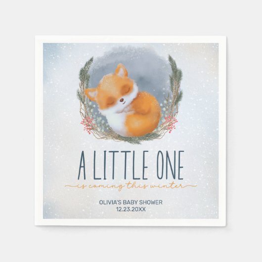 Serviette En Papier Bébé mignon Fox Baby shower hiver neige (Devant)