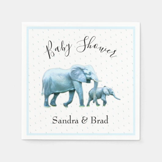 Serviette En Papier Bébé mignon garçon bleu Eléphants Baby shower (Devant)