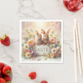 Serviette En Papier Bébé mignon lapins de Pâques et fleurs (En situation)