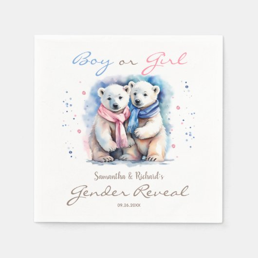 Serviette En Papier Bébé mignon ours garçon ou fille hiver Sexe Révéla (Devant)