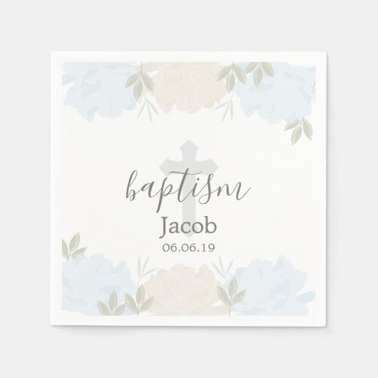 Serviette En Papier Bébé mignon Peonies Bébé Baptême (Devant)