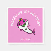 Serviette En Papier Bébé mignon requin rose 1er anniversaire (Devant)