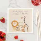 Serviette En Papier Bébé mignon Zoo Animaux Personnalisé Nom Beige (En situation)