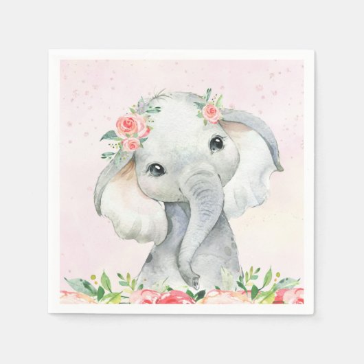 Serviette En Papier Bébé mignonne fille Baby shower éléphant (Devant)
