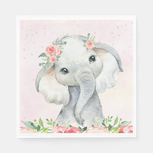 Serviette En Papier Bébé mignonne fille éléphant Baby shower serviette (Devant)
