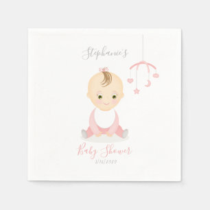 Serviette En Papier Bébé mignonne fille et son Baby shower mobile
