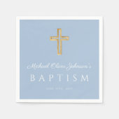 Serviette En Papier Bébé moderne bleu Croix religieuse garçon Baptême (Devant)