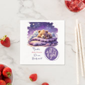 Serviette En Papier Bébé ours dormant violet Galaxy Baby shower fille (En situation)