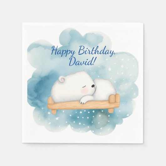 Serviette En Papier Bébé Ours Polaire Dormir Anniversaire Fête (Devant)